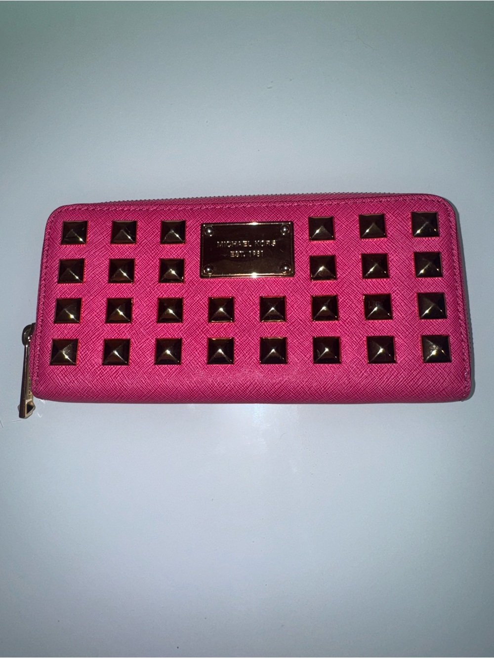 NWOT Michael Kors Hot Pink Studded Zip Wallet / STATEMENT Piece